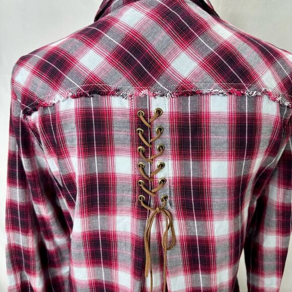 Democracy Long Sleeve Button Front Hi-Lo Plaid Western Shirt Dress Size S - Picture 11 of 15